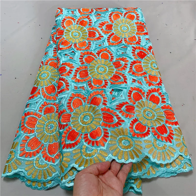 

Швейцарская Ткань 5 ярдов, новейшая вышивка из тяжелых бусин, африканская вуаль из 100% хлопка, кружево, популярный Дубайский стиль для свадеб...