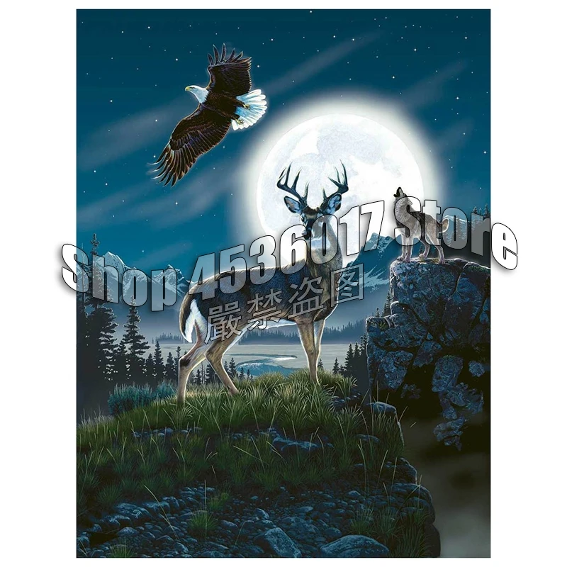 

Полноразмерная Алмазная картина 5D «сделай сам», луна, птицы, Дикая жизнь, волки, искусство, холст, вышивка крестиком, рукоделие, искусство, по...