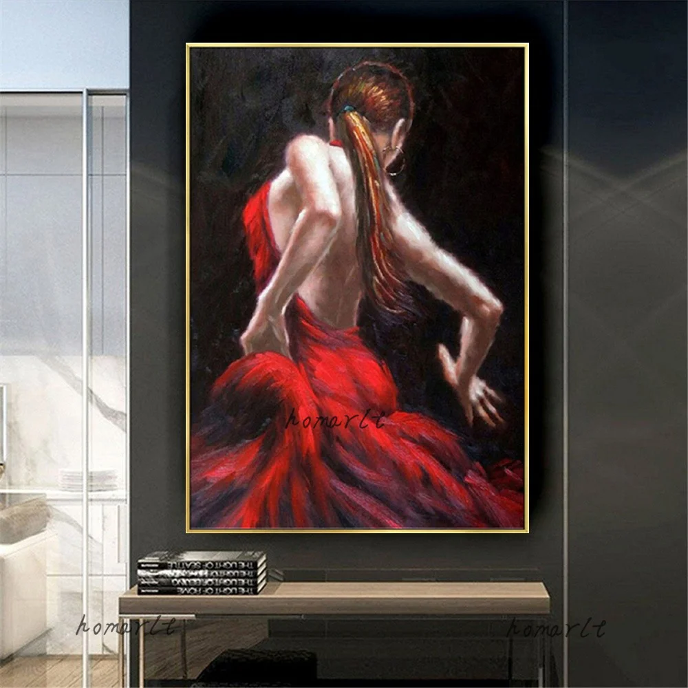 Привлекательная девушка с платьем, красивый художественный плакат на холсте, 100% ручная работа, картина маслом, Настенная картина, Декор, картина для домашней живой комнаты