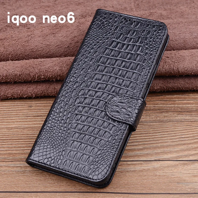 

Hot Sales Luxury Lich Genuine Leather Flip Phone Case For Vivo Iqoo Neo 6 Neo6 Real Cowhide Leather Shell Full Cover Pocket Bag
