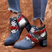 ladies boots stitching fabric low boots thick heel women fashion short boots ethnic print ladies winter casual shoes 2022 new
