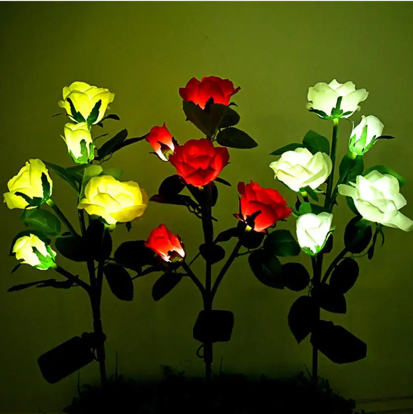 2Pcs LED Solar Simulation Rose Flower Light Outdoor  Garden Decoration Lawn Lamp Waterproof Landscape Holiday Decoration Light