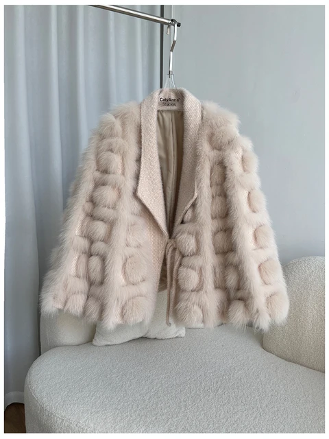 2022 New Style Real Fox Fur Coat Winter Women Loose Style Knitted Cardigan Jacket blended Thick Warm enlarge