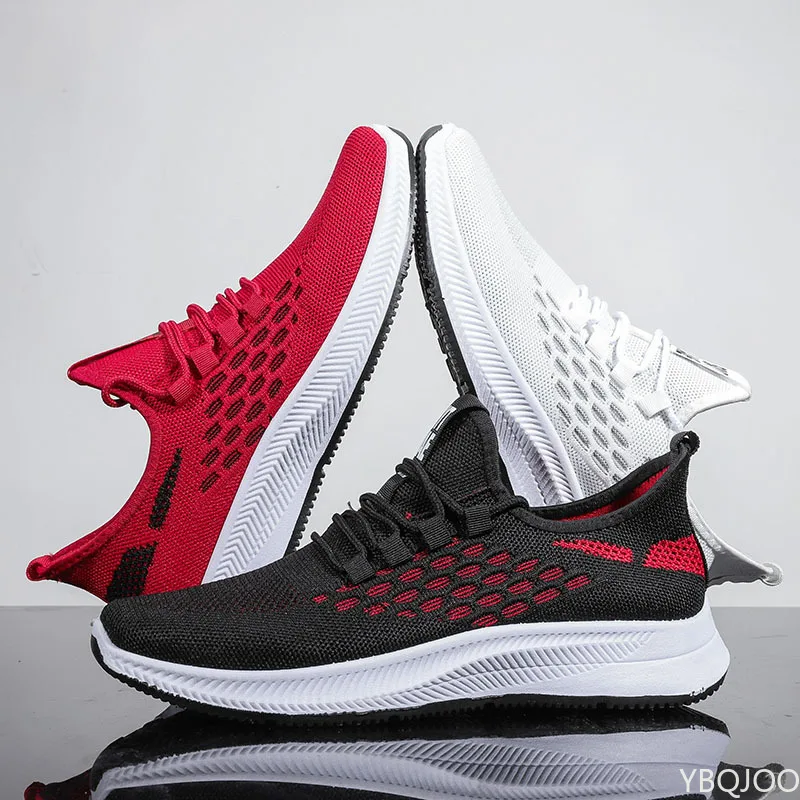 

Pop Arrivals Casual Sports Breathable Men Shoes Mesh Low Top Comfortable Sneakers for Mens Jogging Shoe Knitting Off White Shoes