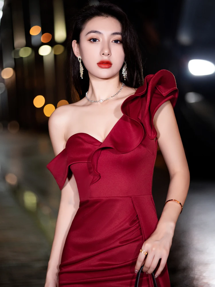Сексуальное вечернее платье высококачественное красное женское роскошное для