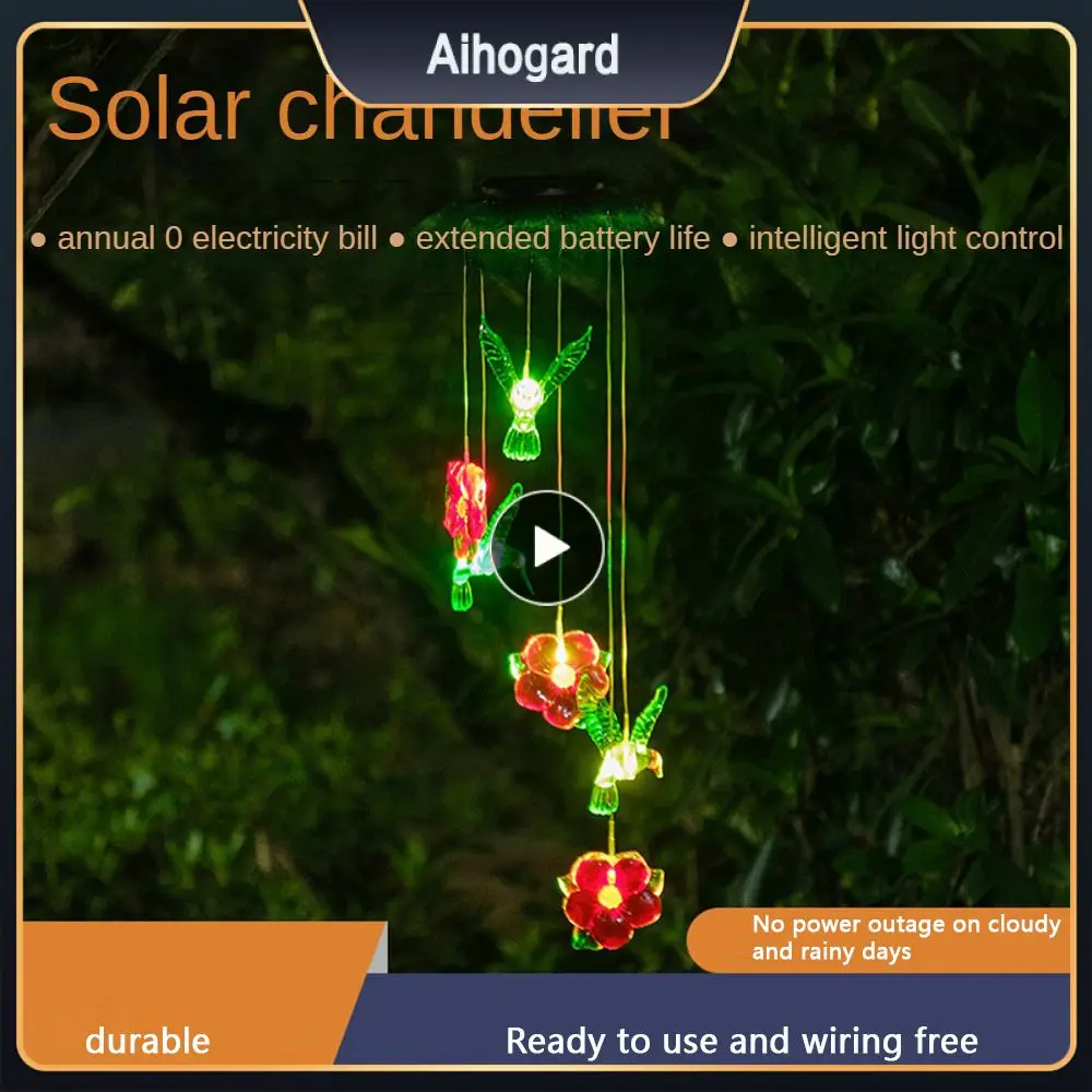 

Flower Hummingbird Solar Lamp Rechargeable Color Changing Wind Chime Lamp Solar Energy Windchime Light Garden Light 6 Led