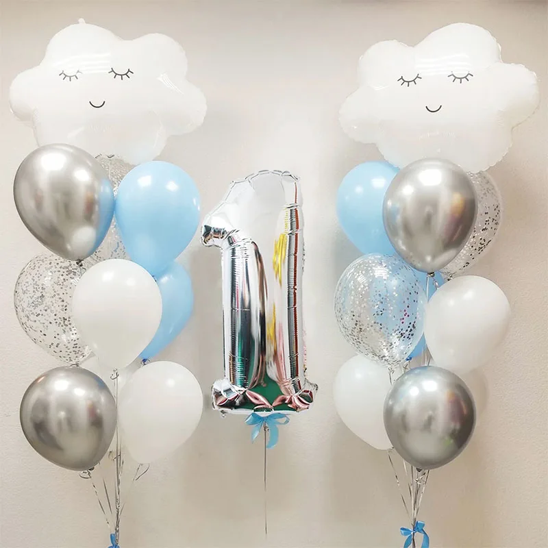 

20pcs White Cloud 32inch Number Foil Balloons Happy Birthday Party Decorations Kids Boy Baby 1 2 3 4 5 6 7 8 9 Year Old Supplies