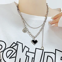 multilayer hip hop pixel heart pendant necklace women stainless steel chain choker trendy party jewelry bijoux femme wholesale