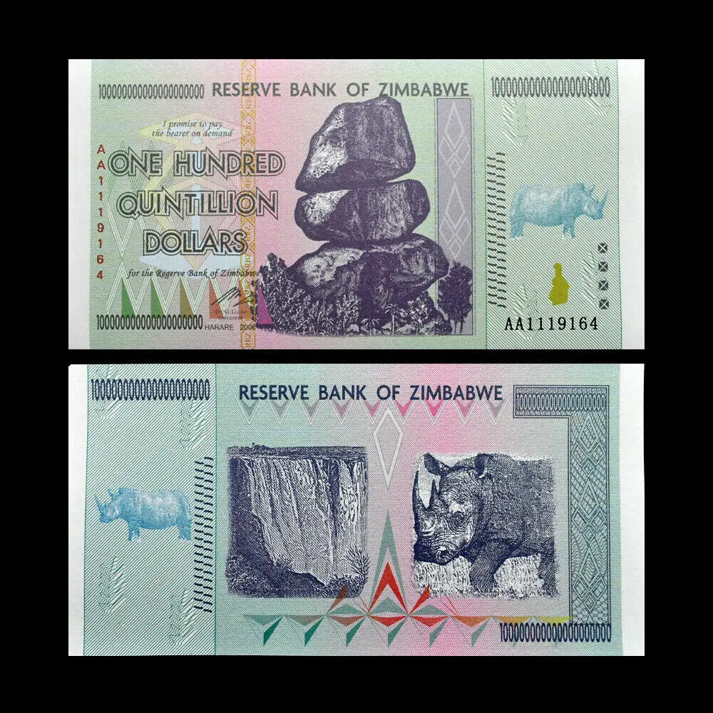 

Zimbabwe Banknotes One Hundred Quintillion with Fluorescence Commemorative Serial Banknotes Collect Gift