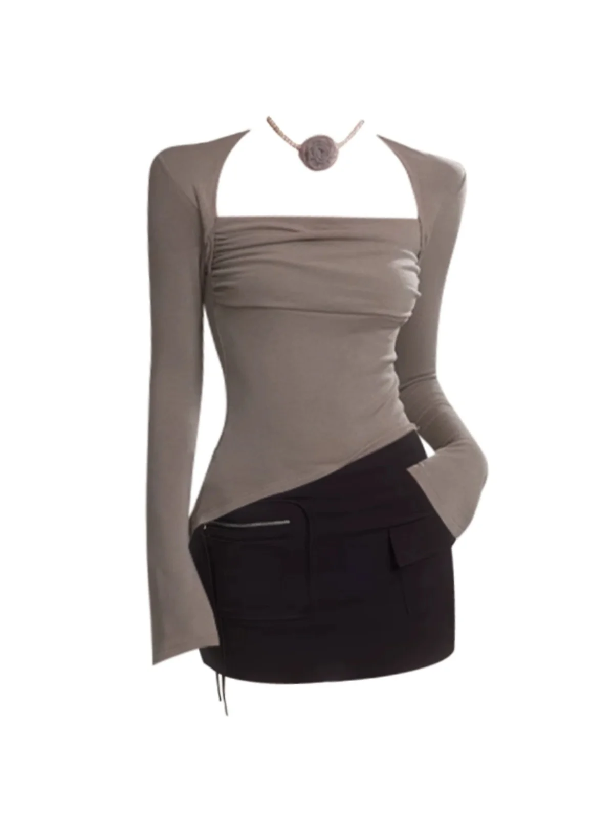 Женская футболка с квадратным вырезом облегающая Асимметричная коническая Gyaru