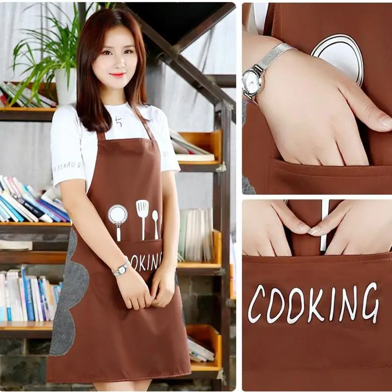 

Hand-wiping Kitchen Household Cooking Apron Cooking Pattern PVC Women Wipeable Kitchen Apron Fashion Waterproof Coffee Overalls