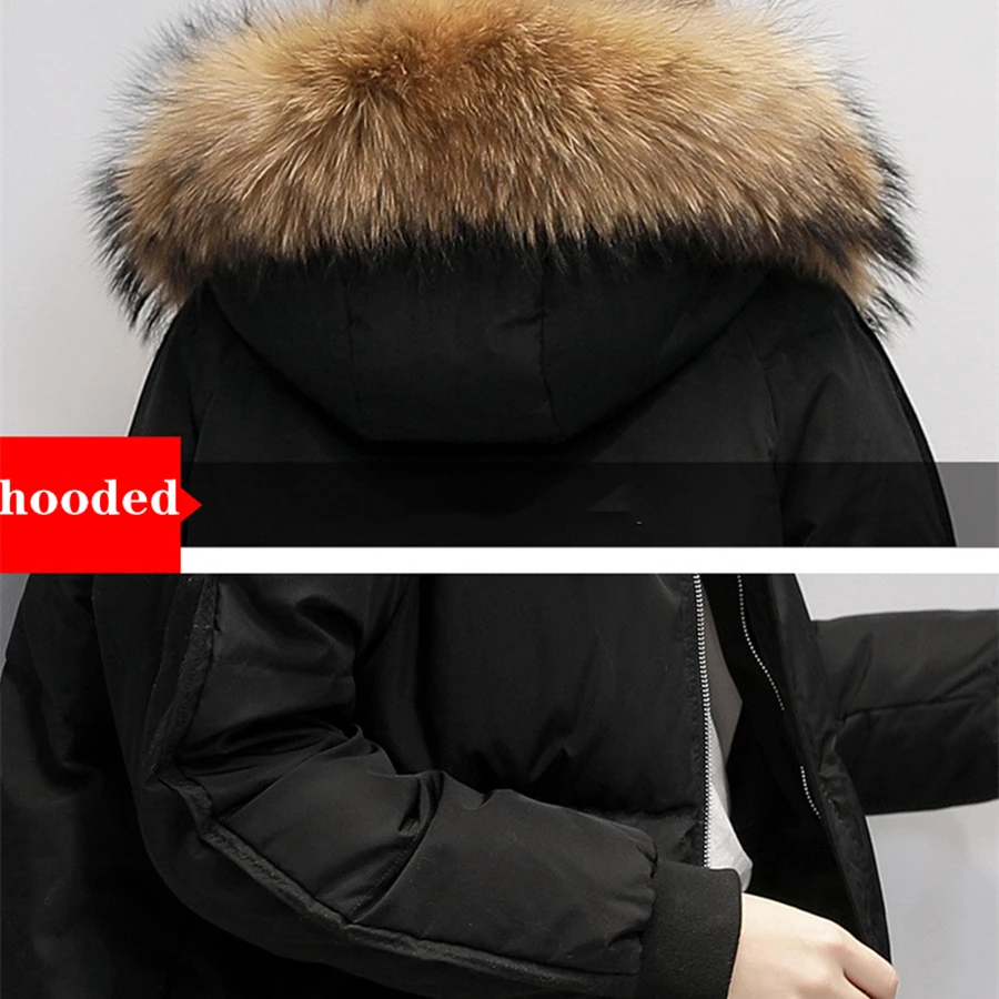 Winter Faux Fur Collar Hooded Mid-length Parkas Women Thick Down Cotton Overcoat Warm Outwear Korean Snow Coats Loose Jackets