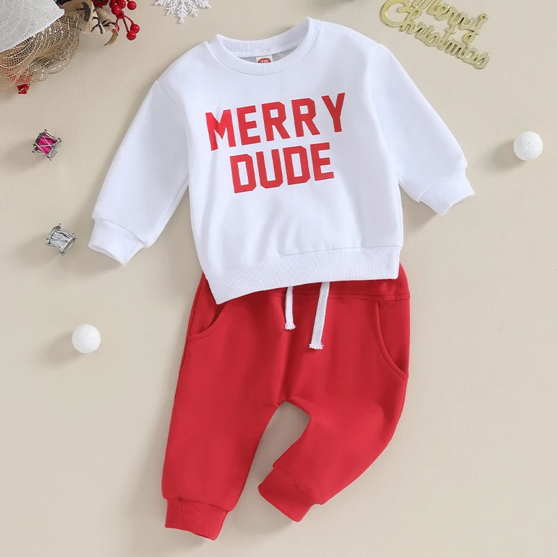 

Toddler Baby Boy Christmas Outfit Long Sleeve Letter Print Sweatshirts Top with Pants 2Pcs Newborn Fall Clothes Set