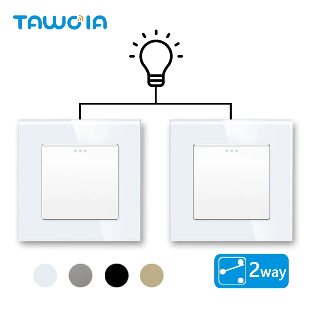 

TAWOIA Push Button Switch EU Standard 1/2/3 Gang 2 Way Home Lamp Switch 4 Colors With Crystal Glass Frame Light Switch