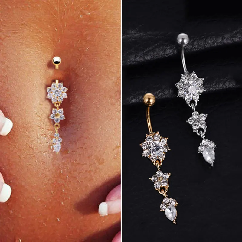 

1PC Fashion Crystal Navel Piercing Stainless Steel Flower Pendant Belly Button Rings Belly Piercing Women Body Jewelry