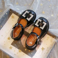 kids princess shoes 2022 spring new childrens black leather shoes soft bottom little girls shallow rhinestone versatile loafers