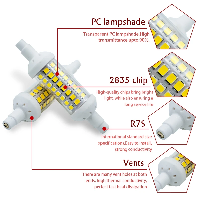 Светодиодная лампа R7S 12 Вт 9 6 SMD 2835 78 мм 118 135 светодиодный ная светильник ПА AC 220 В 230