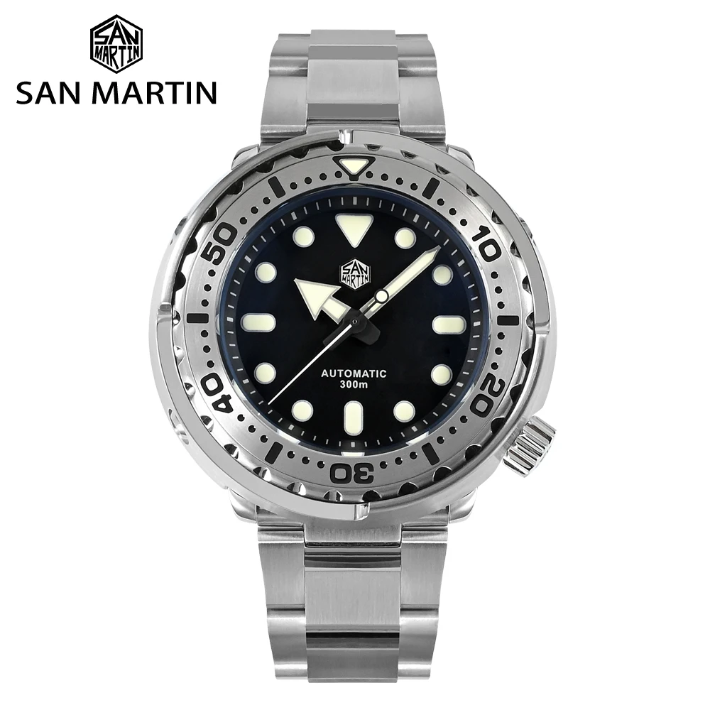 

San Martin New Tuna Diver Stainless Steel Men Automatic Mechanical Watch Date Windows Enamel Sunray Dial Fluorine Rubber Strap