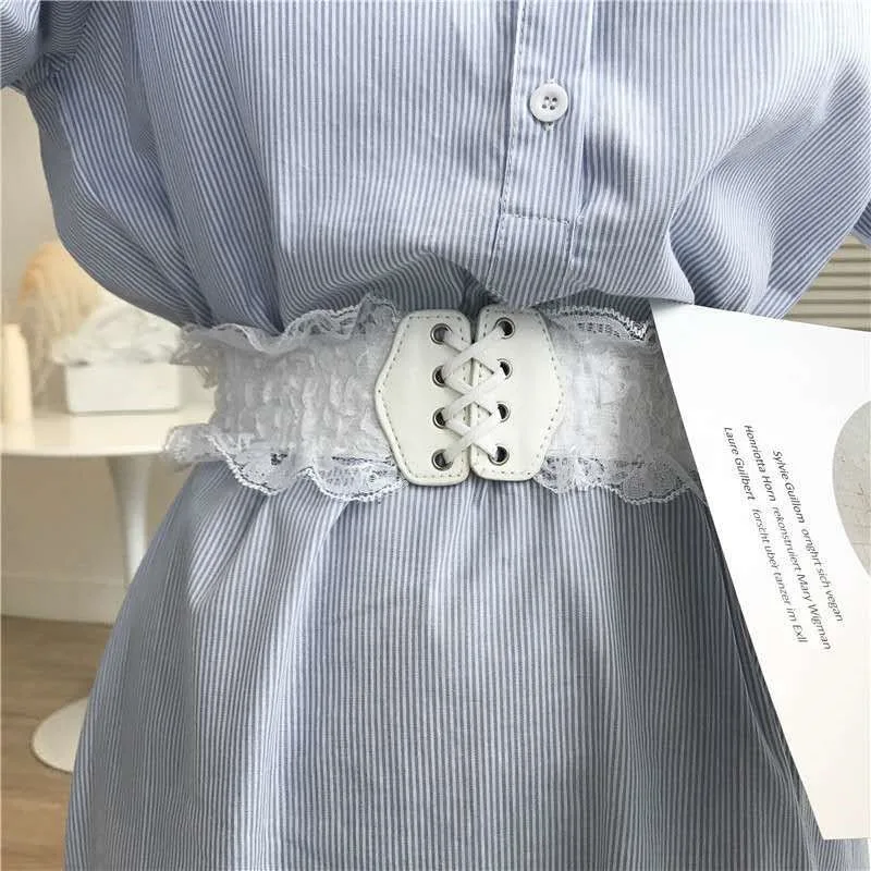 

New Lace PU Solid Wide Corset Lace Belt Female Self Tie Cinch Waistband Belts for Women Wedding Dress Waist Band Accessories