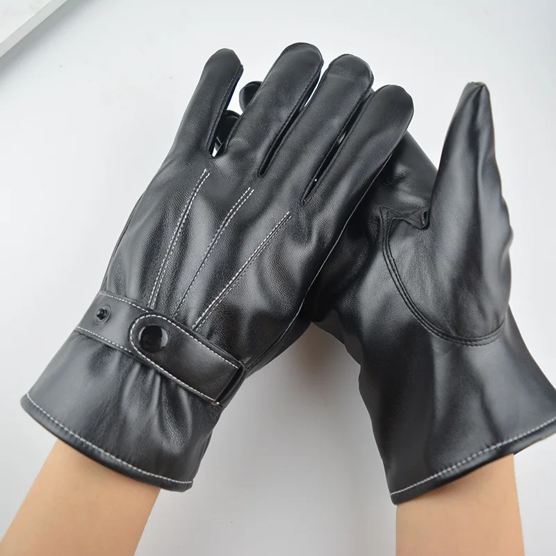 

Men's Classic Touch Screen Gloves Soft and Comfortable Leather Gloves PU Waterproof Elastic Buckle Split Finger Riding Gloves