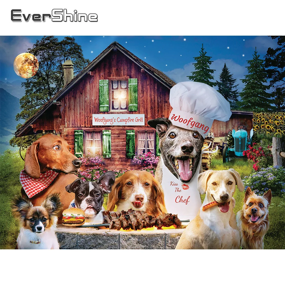 

EverShine Full Square Diamond Embroidery Dog Mosaic House Landscape Cross Stitch Kits Painting Moon Needlework Handmade Hobby
