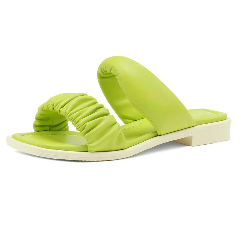 

100% Real Leather Summer Shoes Woman Flat Slippers Flips Flops Low Heeled Casual Beach Ladies Sandals Size 33-43