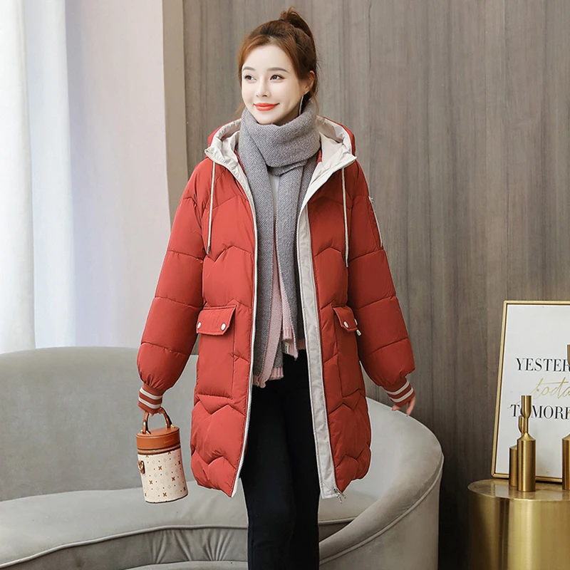 2022 Winter Women Jacket Coats Long Parkas Female Down cotton Hooded Overcoat Thick Warm Jackets Windproof Casual Student Coat