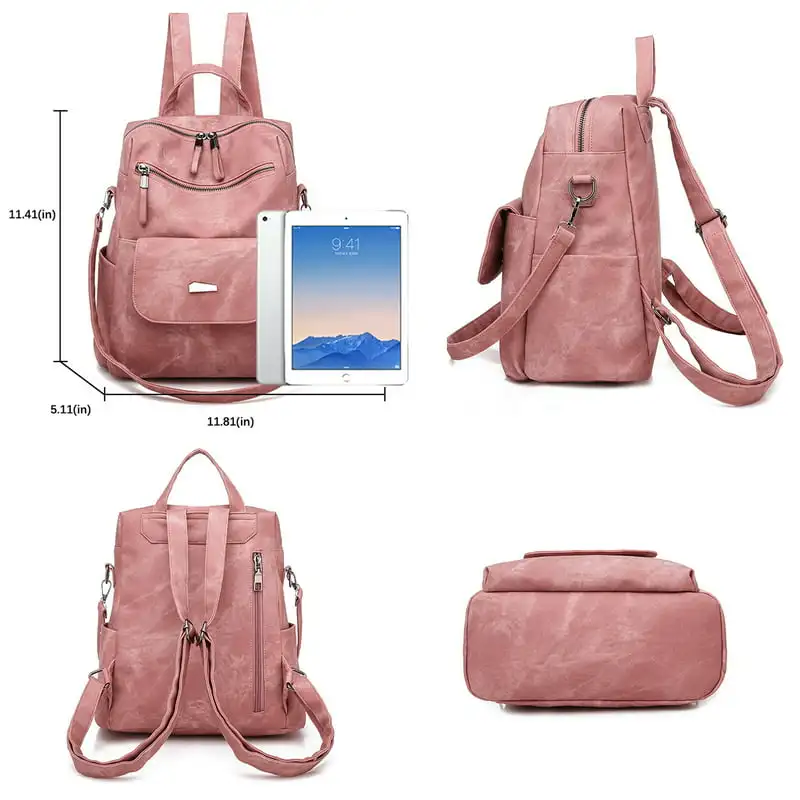 Fashionable PU Leather Designer Women Anti-Theft Large Capacity School Bag with Shoulder Handbag, Stylish Travel Backpack Purse
