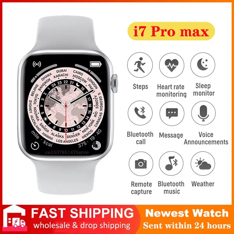 

Умные часы i7 Pro Max для мужчин и женщин, спортивные Смарт-часы с Bluetooth, с монитором сердечного ритма, для Android, iOS, Xiaomi PK IWO 13 PRO W27