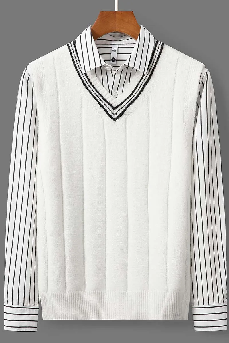 Knitted Sweater Vest Men V-neck Sleeveless Knitted Sweaters Vests Retro Preppy-style Simple Chic Loose Casual All-match