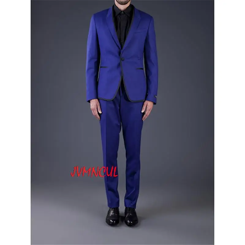 

Custom Made Blazer Trousers 1 Button Dark Blue Groom Tuxedo Best Man Suits Wedding Man's Suits Party Wear 2Pcs(Jacket+Pants+Tie)
