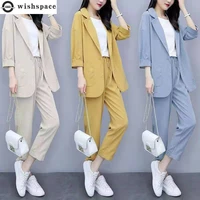 2022 korean fashion elegant womens trousers suit loose top jacket trousers vest three piece set fashionable lady tracksuit