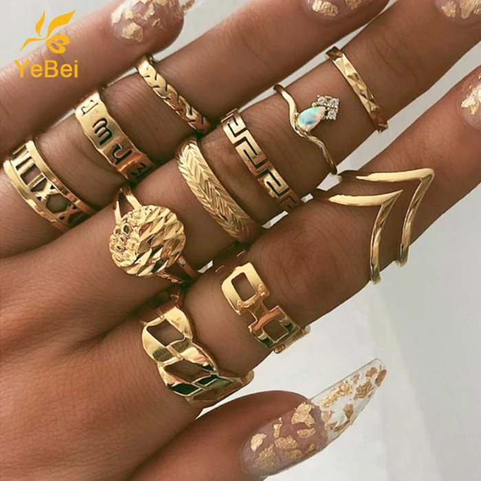

11PCS Opal Pattern Diamond Ring Set Roman Numerals Gold Rings for Women Offers with Free Shipping Ring for 1 Uah