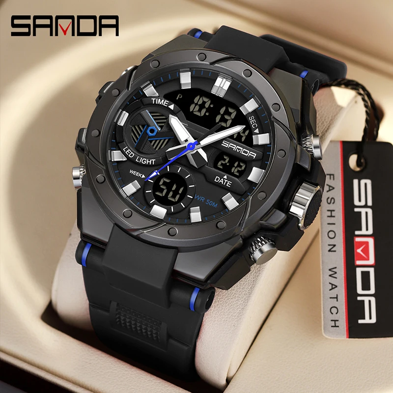 

Men's Multifunctional Outdoor Waterproof Electronic Watch Digital Wristwatches SANDA 3313 Student Fashion Trend Military Style