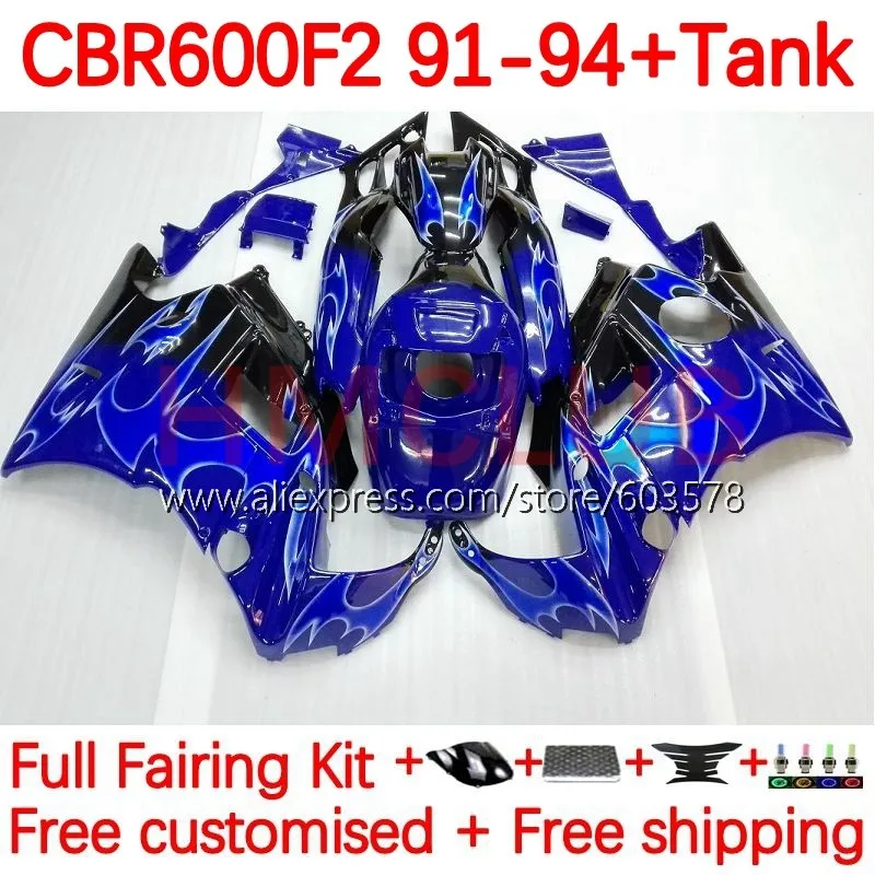 

+Tank For HONDA CBR 600 FS CBR 600F2 CBR600FS CBR600F2 1991 1992 1993 1994 CBR600 F2 91 92 93 94 Fairings 140No.6 blue flames