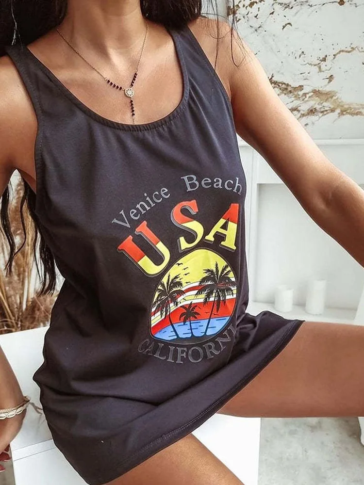 

Платье-топ женское с круглым вырезом, модный Свободный мини-сарафан без рукавов, плявечерние вечерний пуловер с надписью, лето 2022