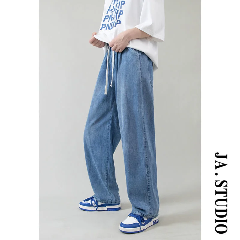 Summer Blue Baggy Jeans Men Fashion Casual Wide Leg Jeans Men Streetwear Loose Hip Hop Straight Denim Pants Mens Trousers S-2XL