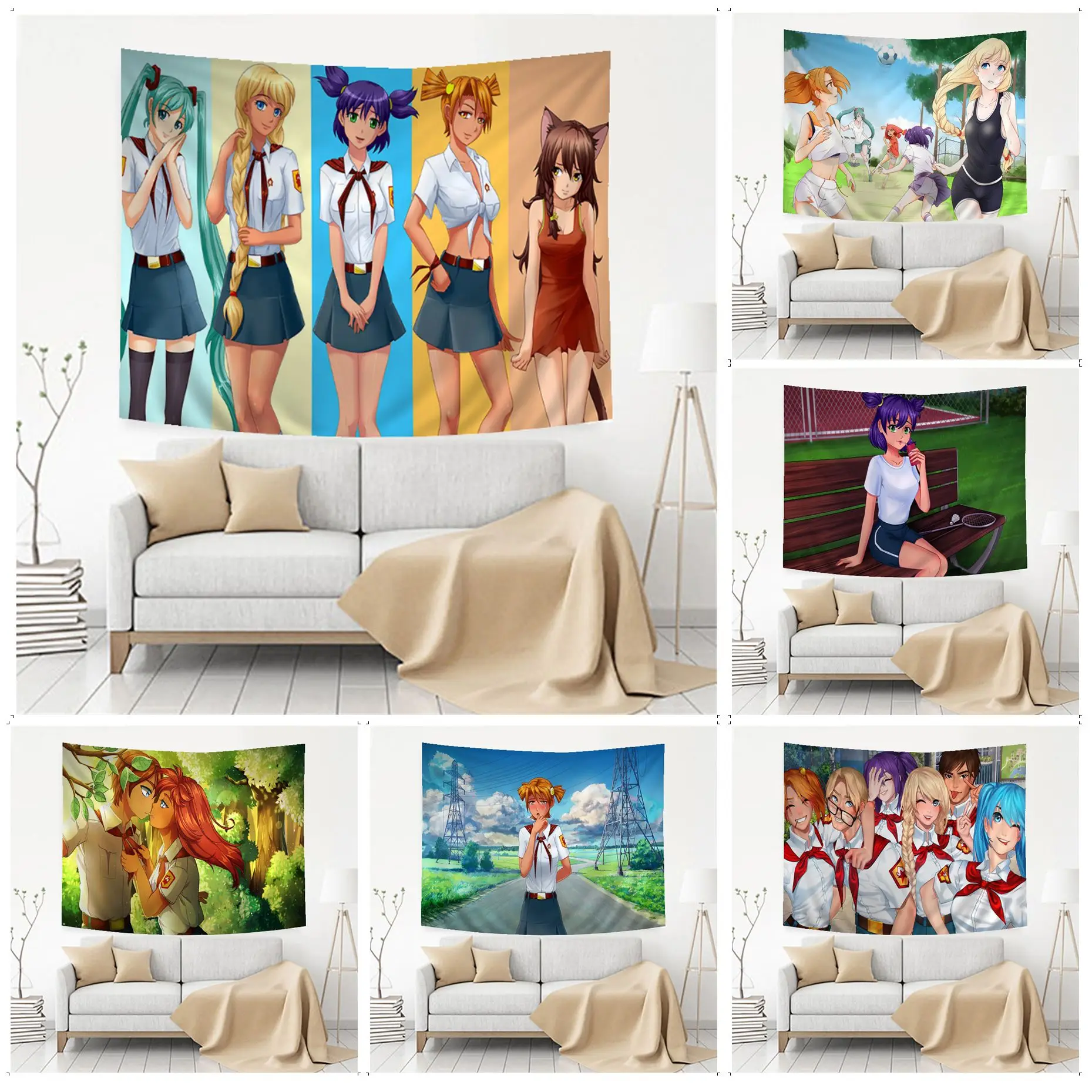

Anime Everlasting Summer Cartoon Tapestry Hippie Flower Wall Carpets Dorm Decor Japanese Tapestry