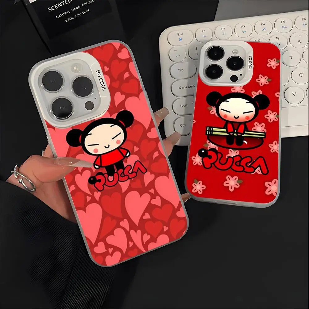 Фото Популярный чехол для телефона A-Animation Pucca для iPhone 17 16 15 14 13 12 Pro Max Air Plus, цветной, серебристый, жесткий, с защитным покрытием №1
