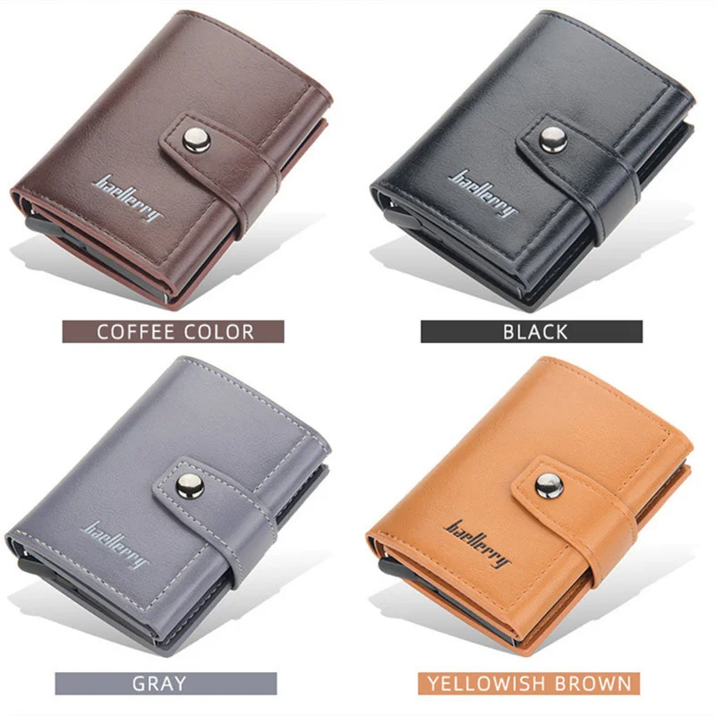 

Aluminum Box Anti-magnetic Theft Brush Neutral Card Holder short Buckle Automatic Spring Card Holder Wallet