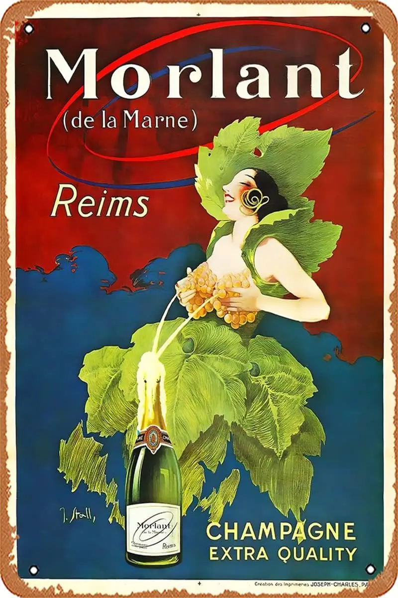 Металлическая банка в стиле ретро - Винтажные французские плакаты Morlant Reims Champagne