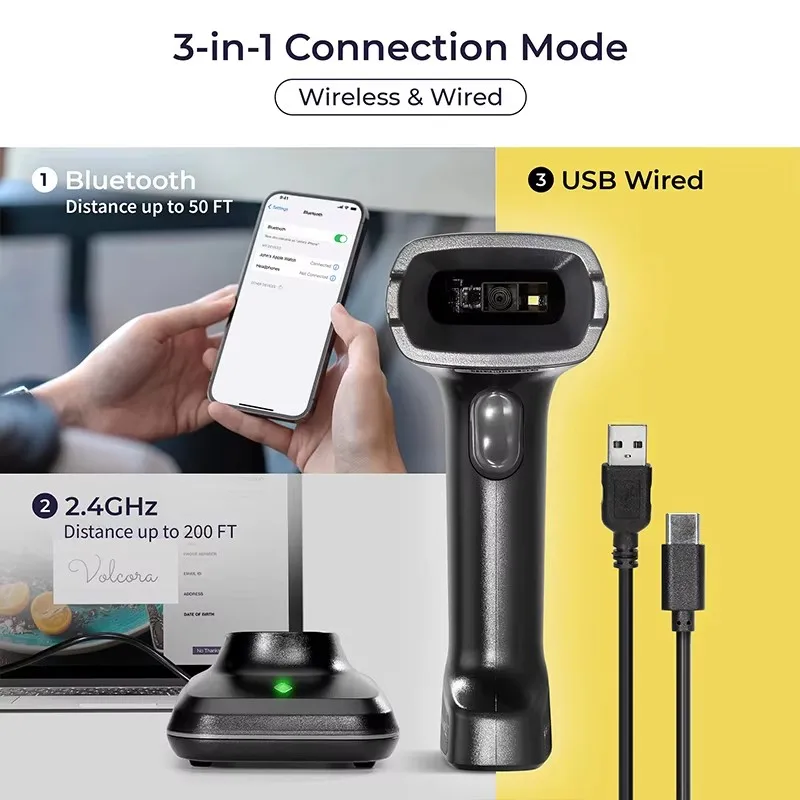Сканер штрих-кода для паспорта OCR 2 4G Беспроводная связь + Bluetooth Агрессивная