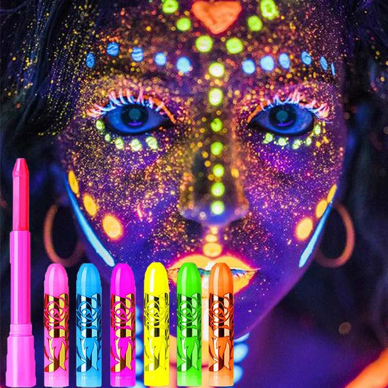 6 Color Halloween Glow Pop In Dark Face Black Light Paint UV Neon Face Body Paint Crayon Kit Fluorescent Makeup Marker Christmas