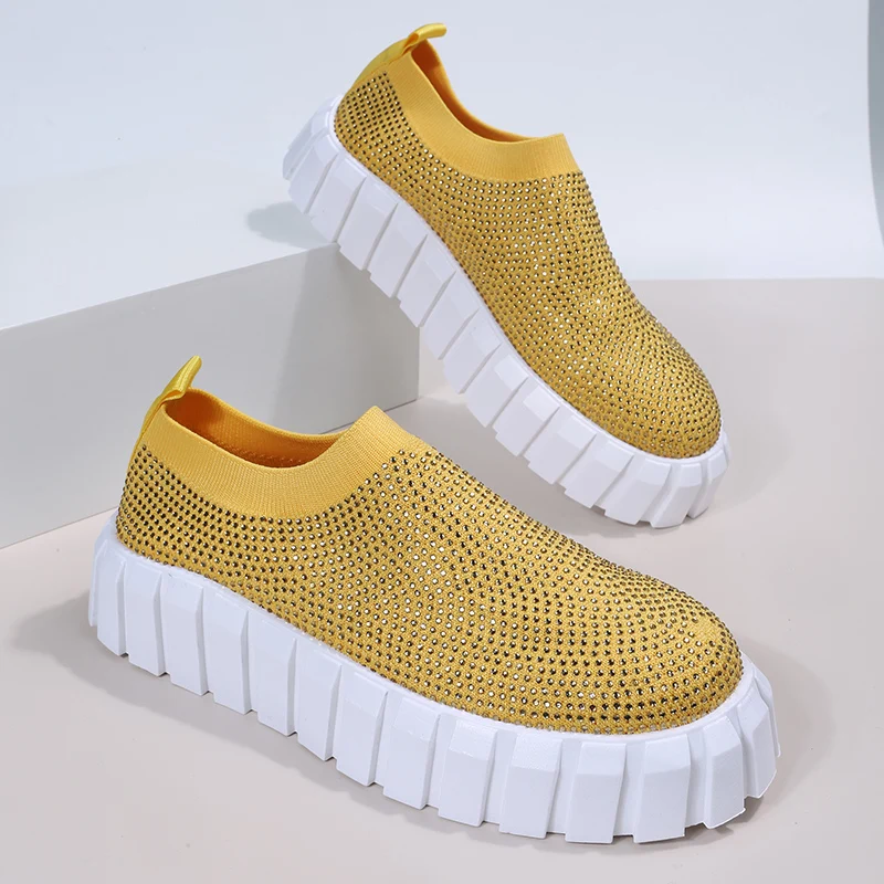 

Women Flat Glitter Sneakers Casual Female Mesh Lace Up Bling Platform Comfortable Plus Size Vulcanized Shoes Zapatillas Muje