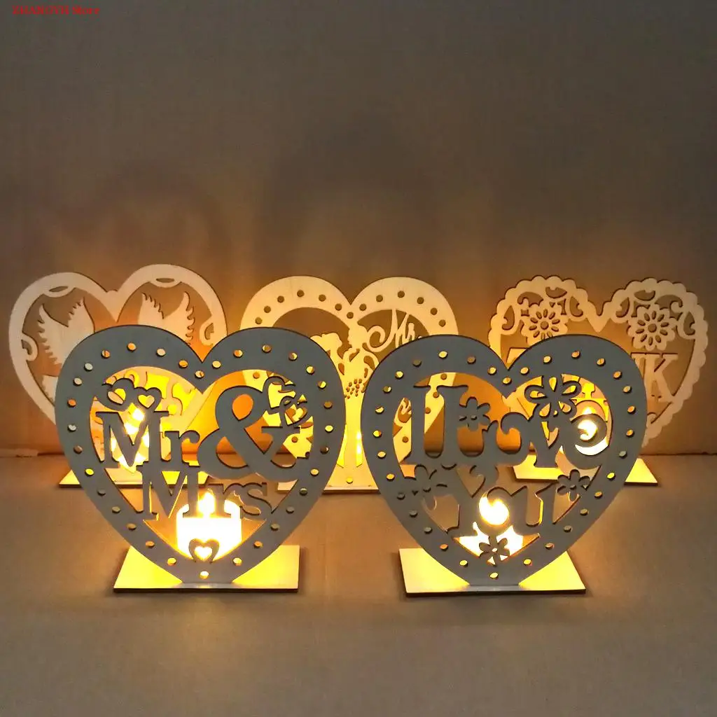 

Wedding Heart Wooden Mr Mrs Pendant Table Decoration LED Light Candle Wedding Party Supplies For Adults Favors decor June 11