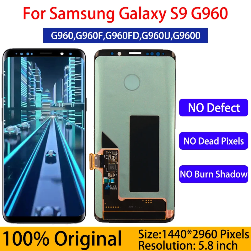 

ЖК-дисплей SUPER AMOLED S9 для SAMSUNG Galaxy S9/G960/G960F, сенсорный экран с дигитайзером и рамкой в сборе, замена, оригинал