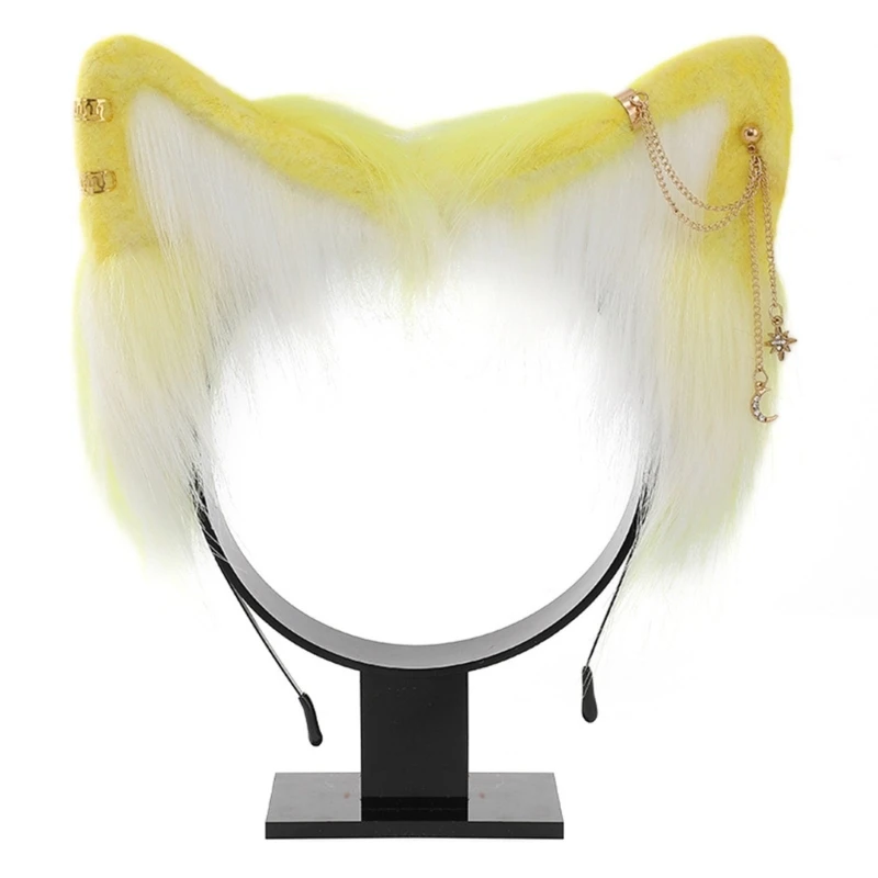 

Teenagers Cat Foxes Ear Headband with Alloy Earring Decor Carnivals Hairband M6CD