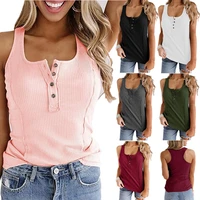 2022 summer fashion new women solid color button sleeveless vest casual commuting all match t shirt lady tops womens clothing