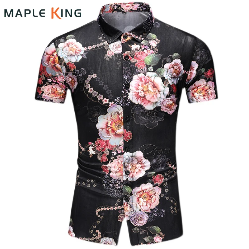 

Vintage Shirts Men Streetwear Summer 2022 Short Sleeve Elegant Black Floral Print Chemises De Luxe Hommes Mens Social Blusas 7XL