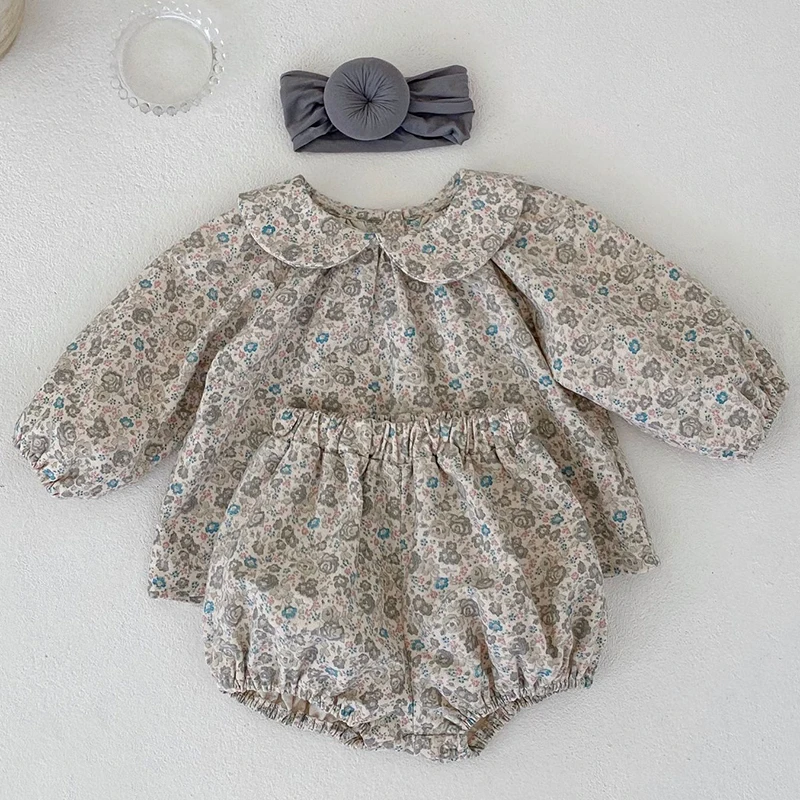 

Korean Style Infant Baby Girls Clothing Set Cotton Long Sleeved Printed Shirt+PP Shorts Autumn Spring Toddler Baby Clothes